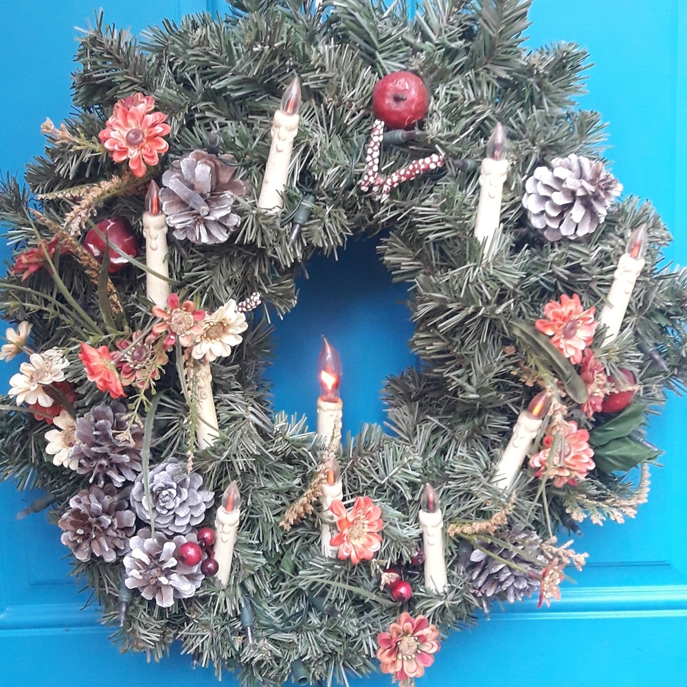 Vintage Wreath Christmas Decor Flicker Gas Lamps